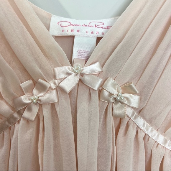 Y2K Oscar de la Renta Pink Label blush pink chiffon baby doll chemise nighty L - Picture 7 of 17